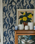 Wallpaper Hares in Hiding - Dark Denim